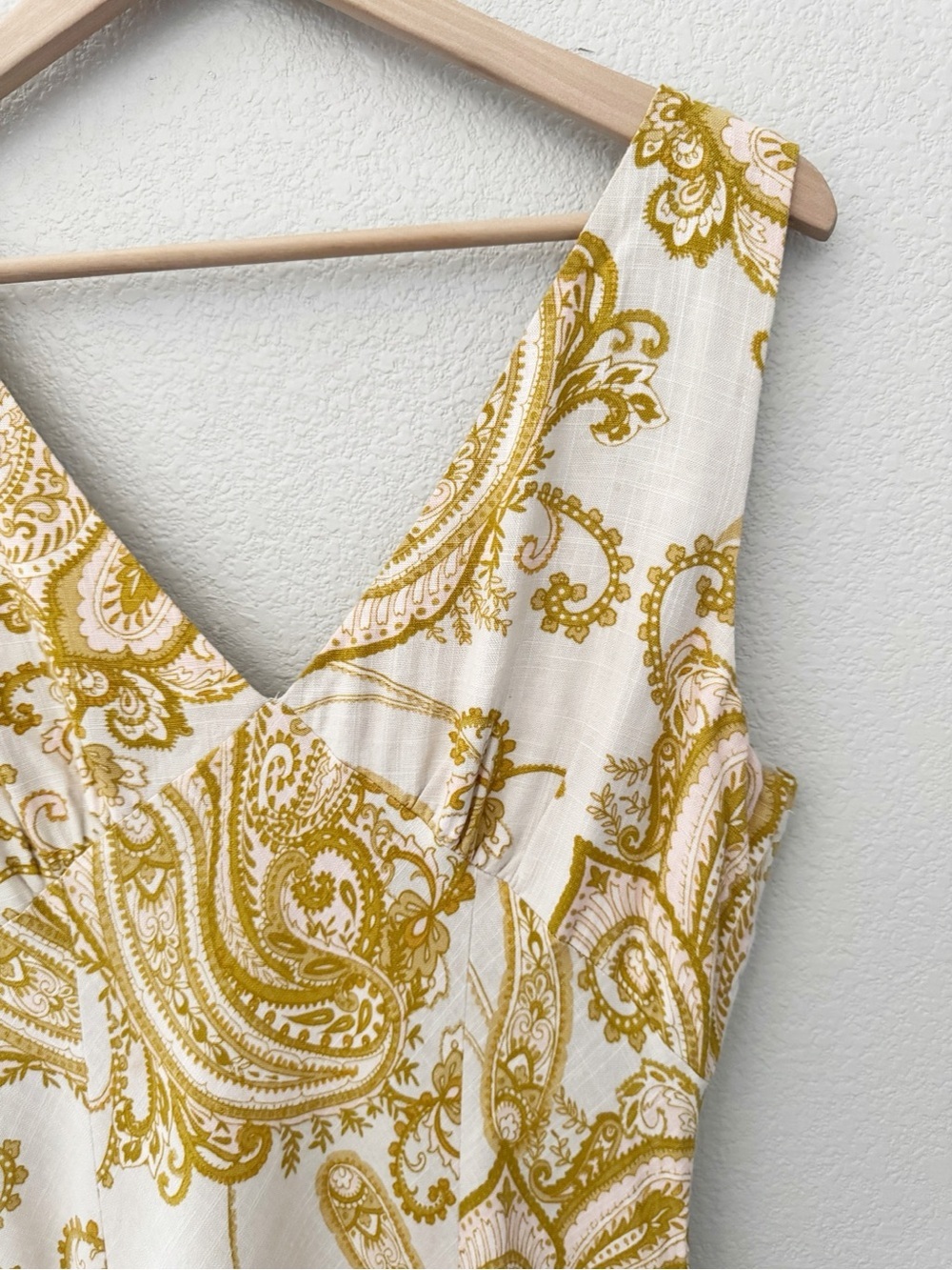 Paper Heart Y2K Babydoll Fairy Maxi Dress L Linen Cream Gold Paisley Ethereal - Picture 6 of 9